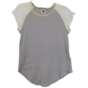 Free People Y2K Ribbed Cotton Baby Tee Womens XS Raglan Raw Edge Top Color Block